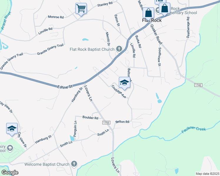 map of restaurants, bars, coffee shops, grocery stores, and more near 170 Coolidge Avenue in Mount Airy