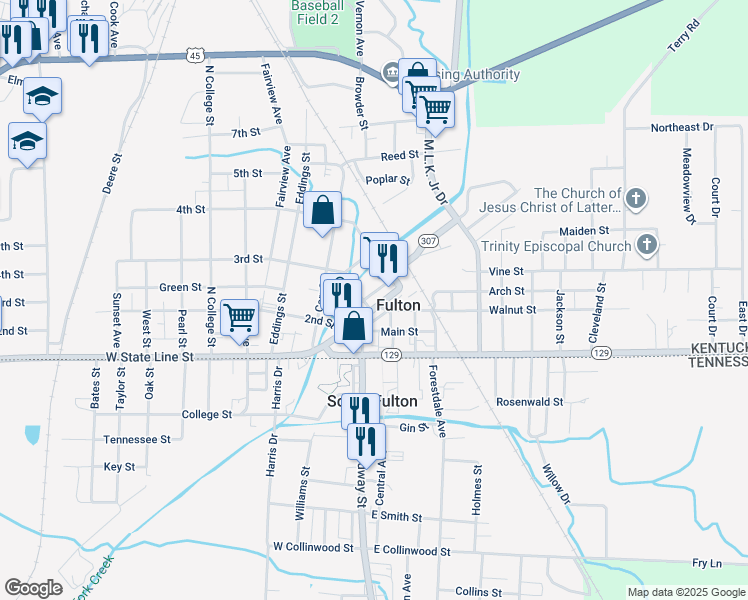 map of restaurants, bars, coffee shops, grocery stores, and more near 410 Lake Street in Fulton