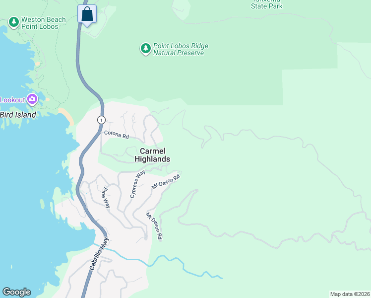 map of restaurants, bars, coffee shops, grocery stores, and more near 62 Corona Road in Carmel-by-the-Sea
