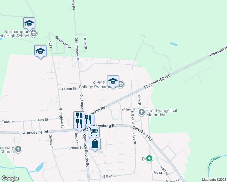 map of restaurants, bars, coffee shops, grocery stores, and more near 320 Pleasant Hill Road in Gaston
