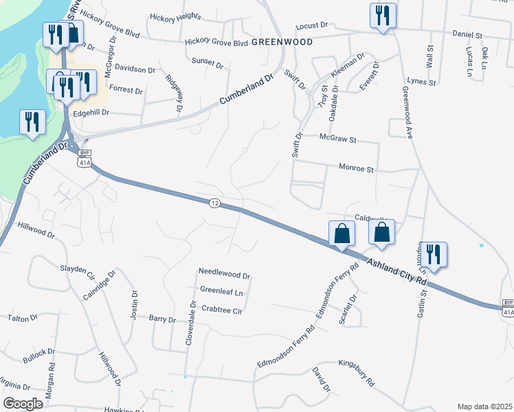 map of restaurants, bars, coffee shops, grocery stores, and more near 1016 Swift Drive in Clarksville
