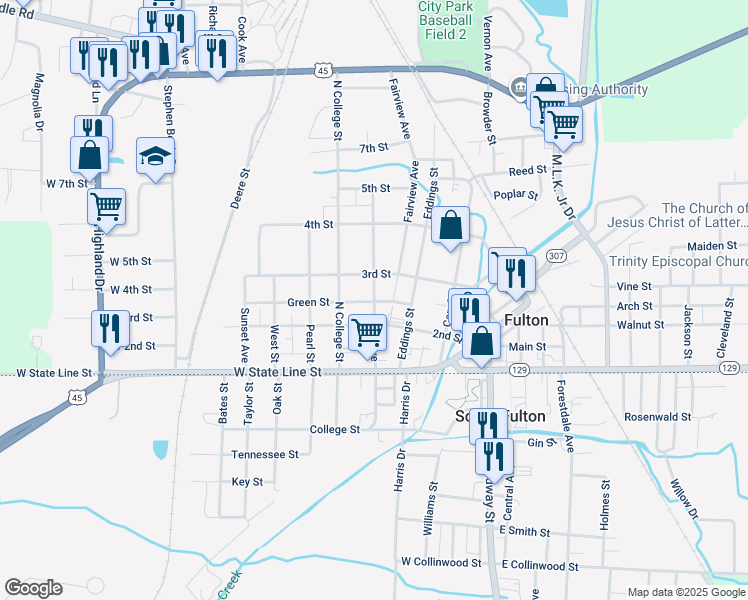 map of restaurants, bars, coffee shops, grocery stores, and more near 300 Park Avenue in Fulton