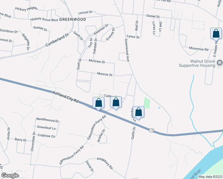map of restaurants, bars, coffee shops, grocery stores, and more near 1015 Lincoln Street in Clarksville