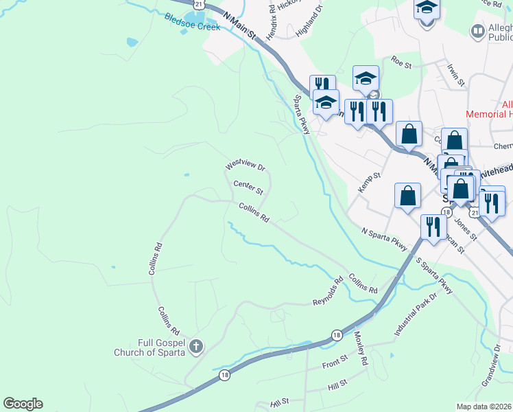 map of restaurants, bars, coffee shops, grocery stores, and more near 31 Center Street in Sparta