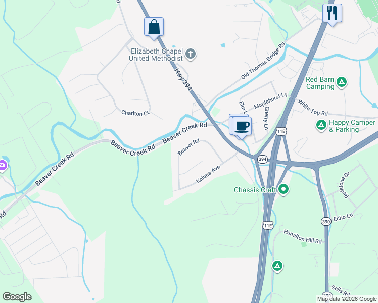map of restaurants, bars, coffee shops, grocery stores, and more near 288 Beaver Road in Bluff City