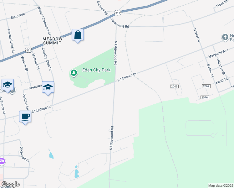 map of restaurants, bars, coffee shops, grocery stores, and more near 100 South Edgewood Road in Eden
