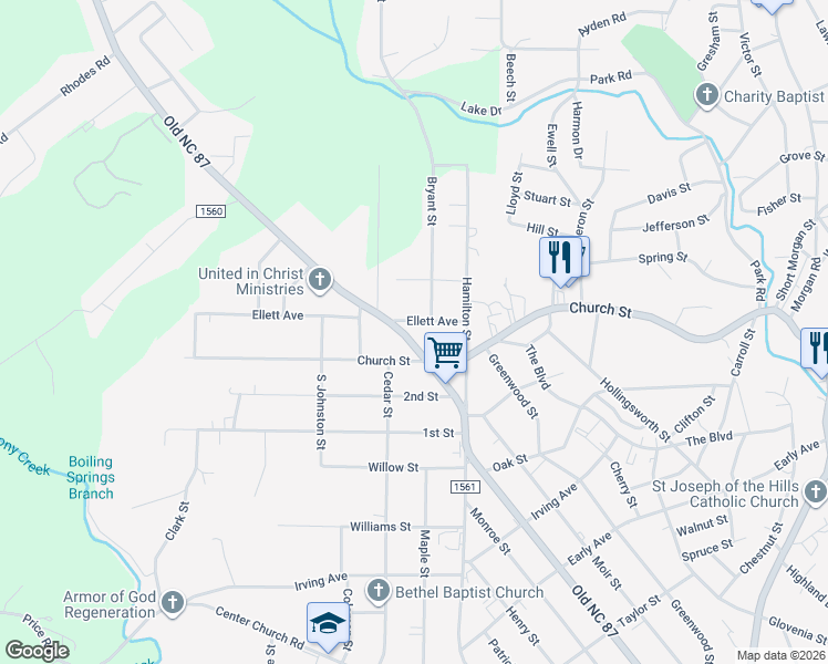 map of restaurants, bars, coffee shops, grocery stores, and more near 1000 Ellett Avenue in Eden