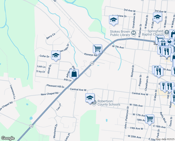 map of restaurants, bars, coffee shops, grocery stores, and more near 1103 5th Avenue West in Springfield