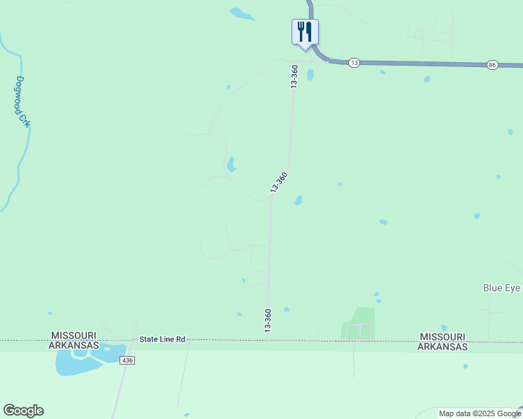 map of restaurants, bars, coffee shops, grocery stores, and more near 621 Doc Miller Road in Blue Eye