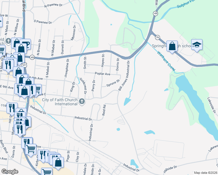 map of restaurants, bars, coffee shops, grocery stores, and more near 907 Spruce St in Springfield