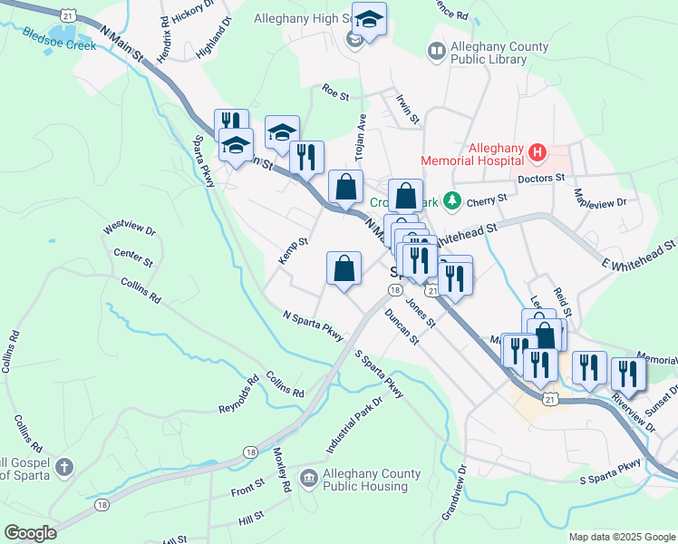 map of restaurants, bars, coffee shops, grocery stores, and more near Lester Avenue in Sparta