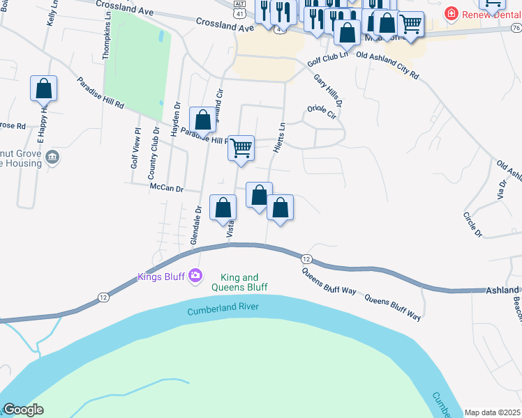 map of restaurants, bars, coffee shops, grocery stores, and more near 630 Horace Crow Drive in Clarksville