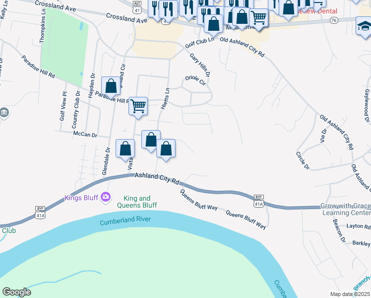 map of restaurants, bars, coffee shops, grocery stores, and more near 1720 Baltimore Drive in Clarksville