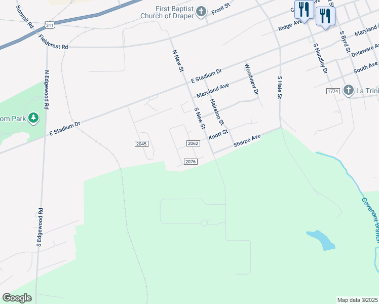 map of restaurants, bars, coffee shops, grocery stores, and more near 307 Charlie Street in Eden