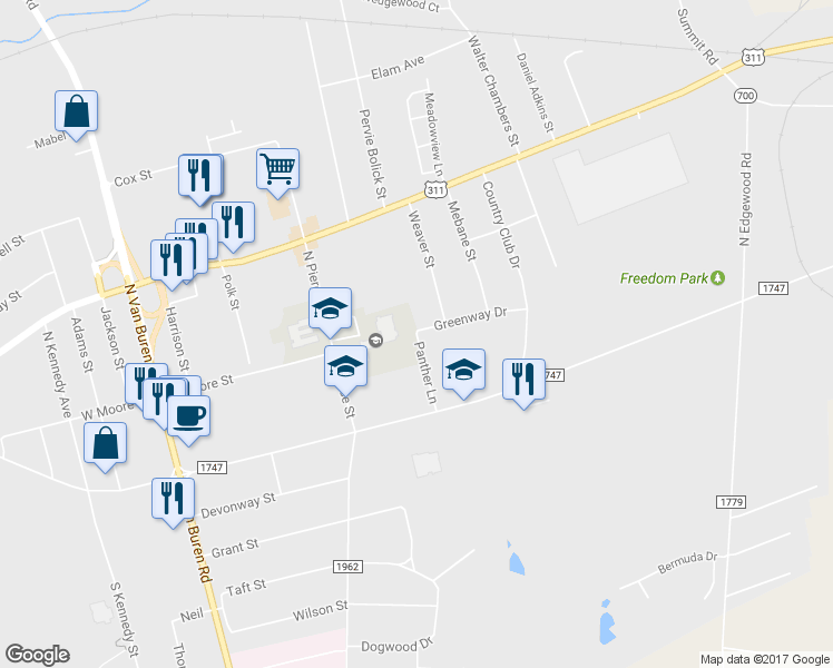 map of restaurants, bars, coffee shops, grocery stores, and more near 198 Panther Lane in Eden
