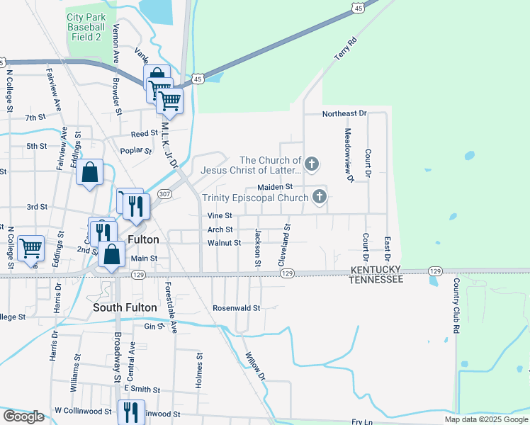 map of restaurants, bars, coffee shops, grocery stores, and more near 900 Vine Street in Fulton