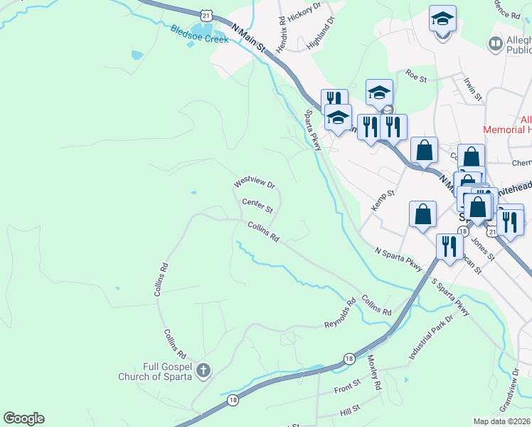 map of restaurants, bars, coffee shops, grocery stores, and more near 31 Center St in Sparta