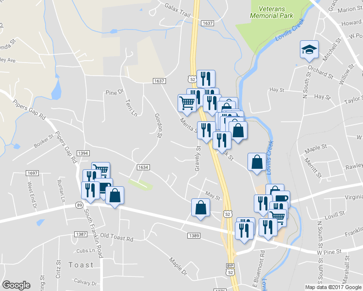 map of restaurants, bars, coffee shops, grocery stores, and more near 143 Barbara Avenue in Mount Airy