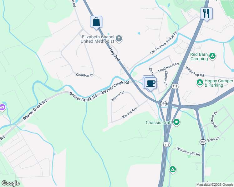 map of restaurants, bars, coffee shops, grocery stores, and more near 288 Beaver Road in Bluff City