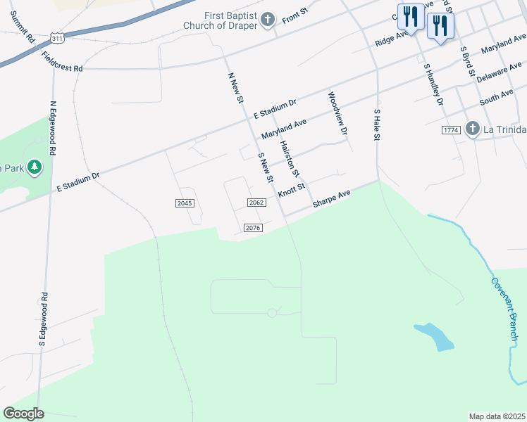 map of restaurants, bars, coffee shops, grocery stores, and more near 306 Charlie Street in Eden