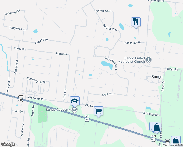 map of restaurants, bars, coffee shops, grocery stores, and more near 305 Bryson Lane in Clarksville