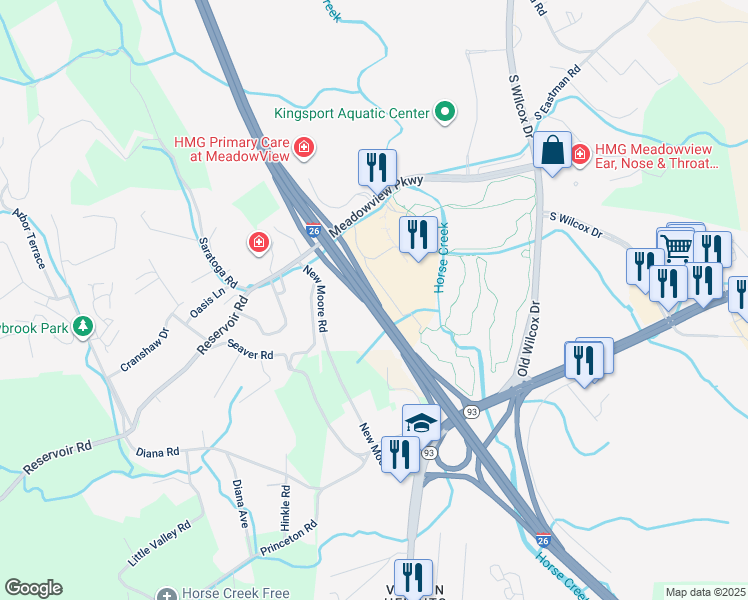 map of restaurants, bars, coffee shops, grocery stores, and more near U.S. 23 in Kingsport