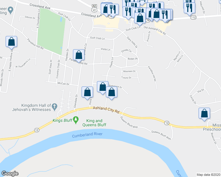 map of restaurants, bars, coffee shops, grocery stores, and more near 631 Horace Crow Drive in Clarksville