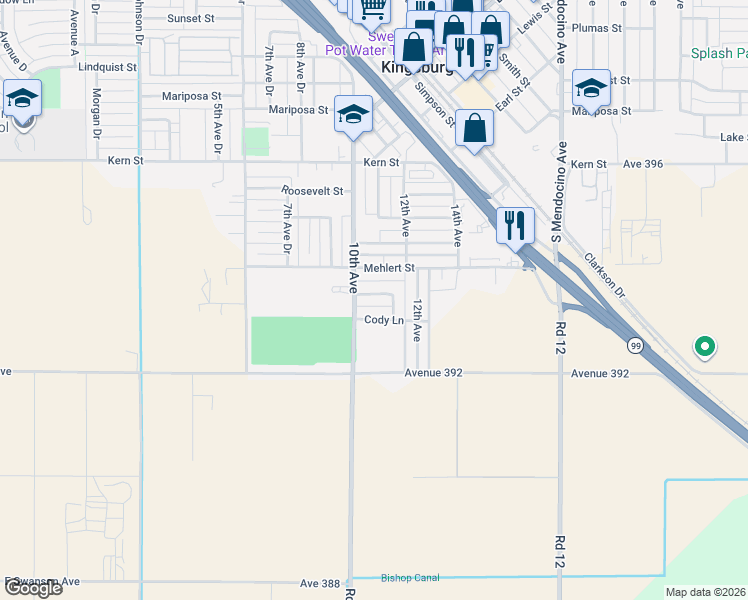 map of restaurants, bars, coffee shops, grocery stores, and more near 1058 SKYLE Avenue in Kingsburg