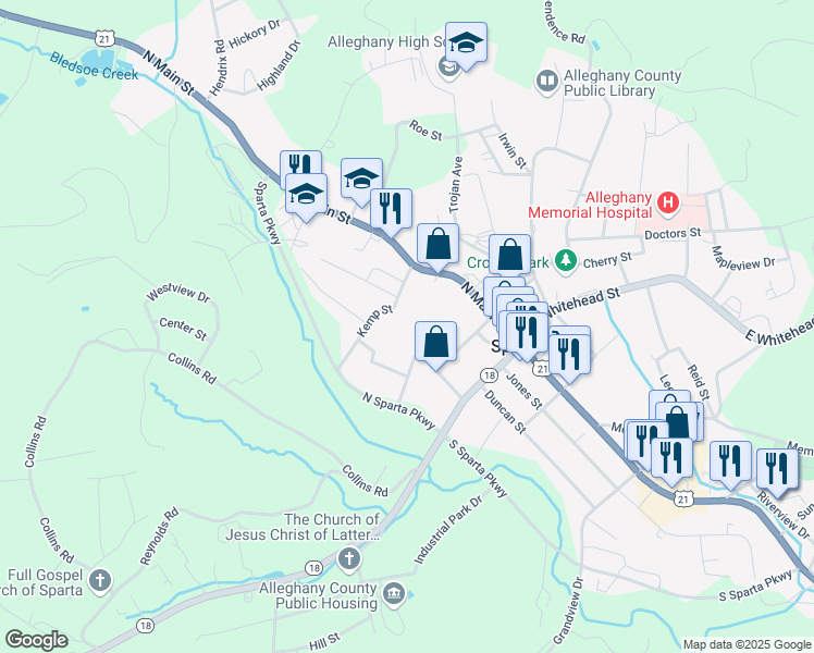 map of restaurants, bars, coffee shops, grocery stores, and more near 179 Combs Street in Sparta