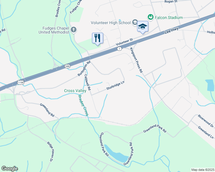 map of restaurants, bars, coffee shops, grocery stores, and more near 155 Sturbridge Lane in Church Hill