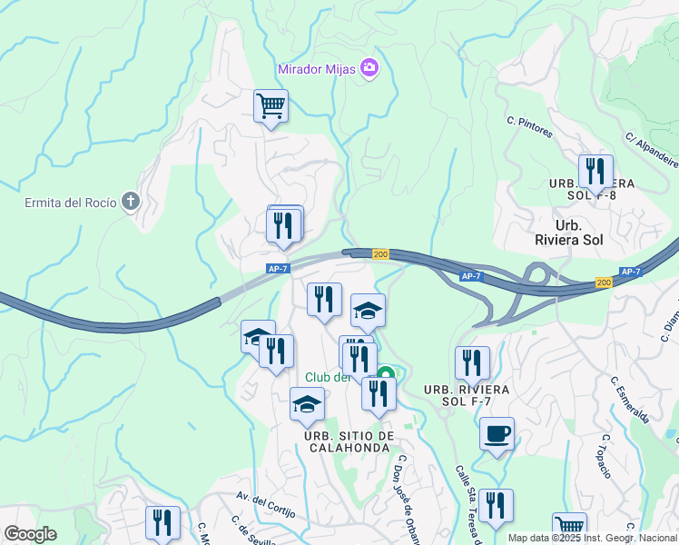 map of restaurants, bars, coffee shops, grocery stores, and more near 2 Calle Huelva de Calahonda in Mijas