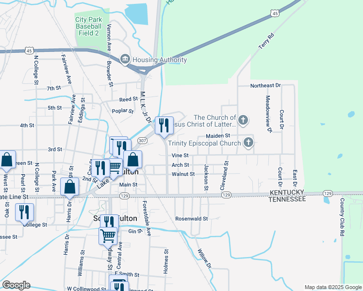 map of restaurants, bars, coffee shops, grocery stores, and more near 700-706 Vine St in Fulton