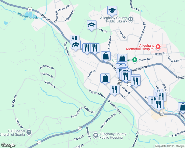 map of restaurants, bars, coffee shops, grocery stores, and more near 179 Combs Street in Sparta