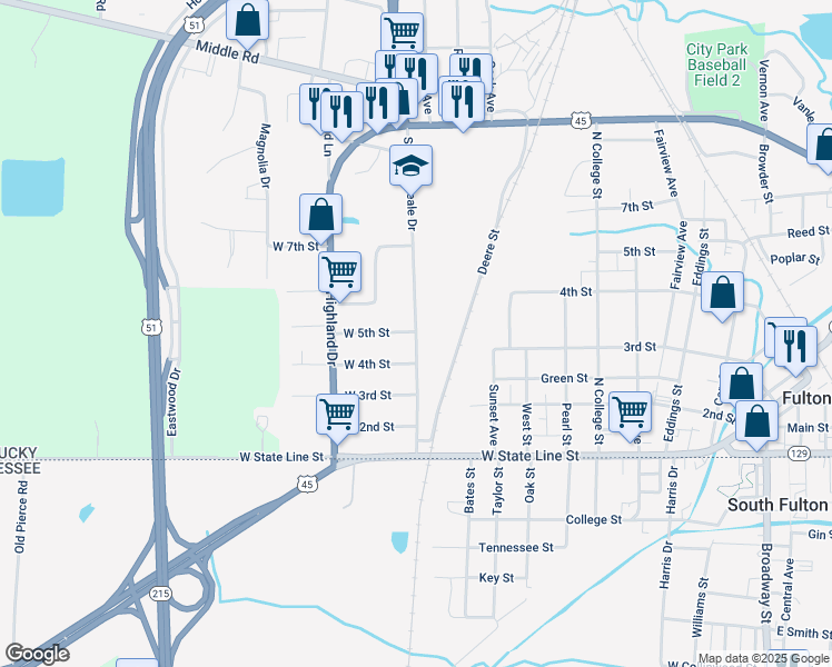 map of restaurants, bars, coffee shops, grocery stores, and more near 700 Stephen Beale Drive in Fulton