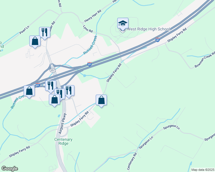 map of restaurants, bars, coffee shops, grocery stores, and more near 1241 Shipley Ferry Road in Blountville
