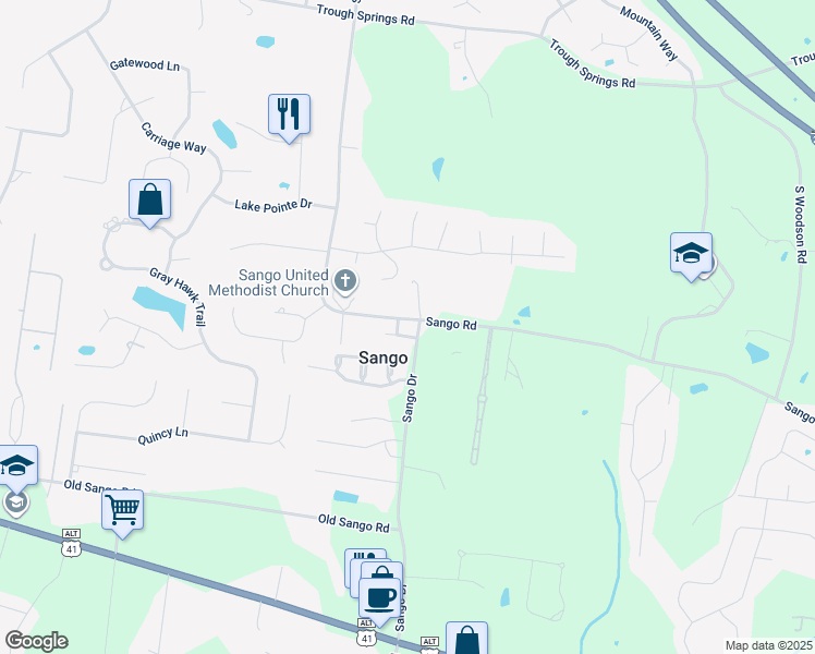 map of restaurants, bars, coffee shops, grocery stores, and more near 105 Annalise Drive in Clarksville