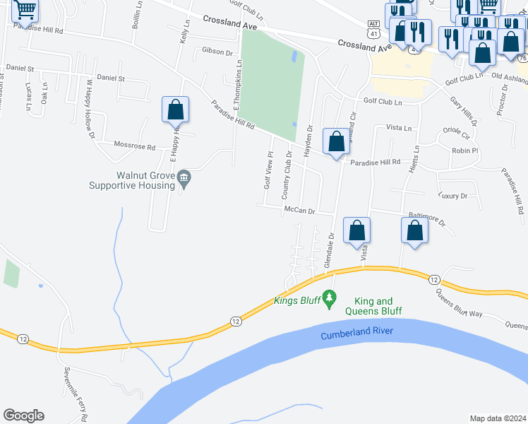 map of restaurants, bars, coffee shops, grocery stores, and more near 1434 McCan Drive in Clarksville