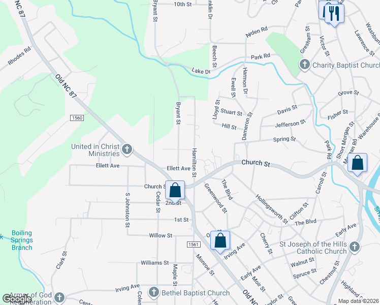map of restaurants, bars, coffee shops, grocery stores, and more near 203 South Hamilton Street in Eden
