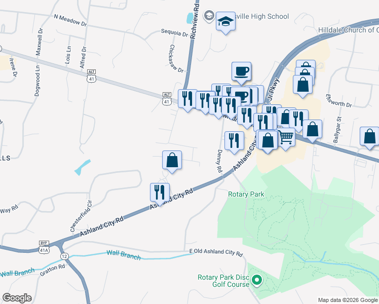 map of restaurants, bars, coffee shops, grocery stores, and more near 200 Melodie Drive in Clarksville