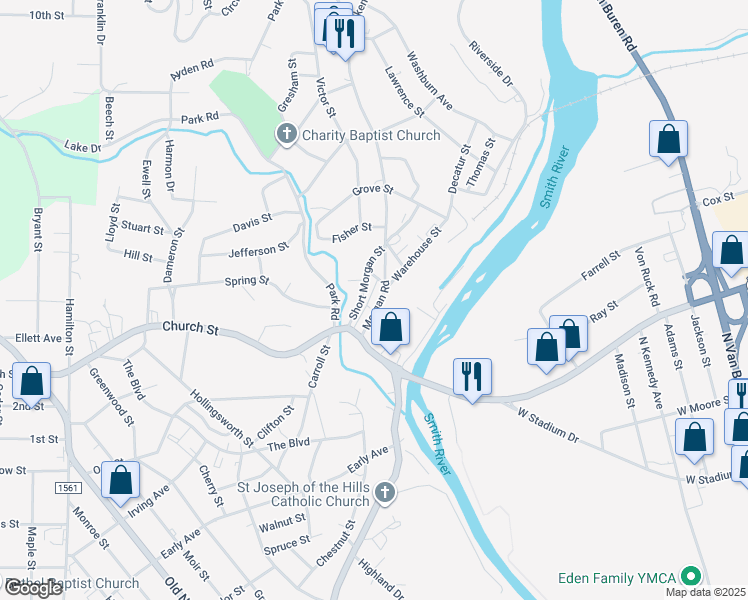 map of restaurants, bars, coffee shops, grocery stores, and more near 121 Morgan Road in Eden