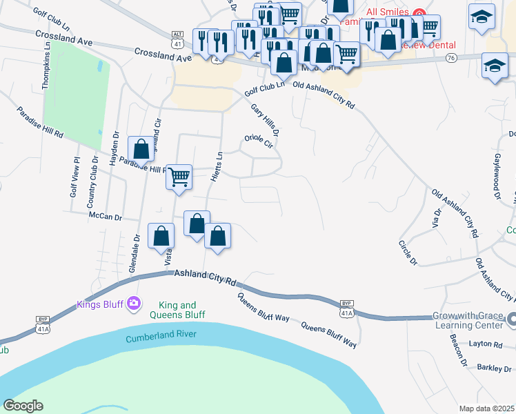 map of restaurants, bars, coffee shops, grocery stores, and more near 540 Luxury Drive in Clarksville