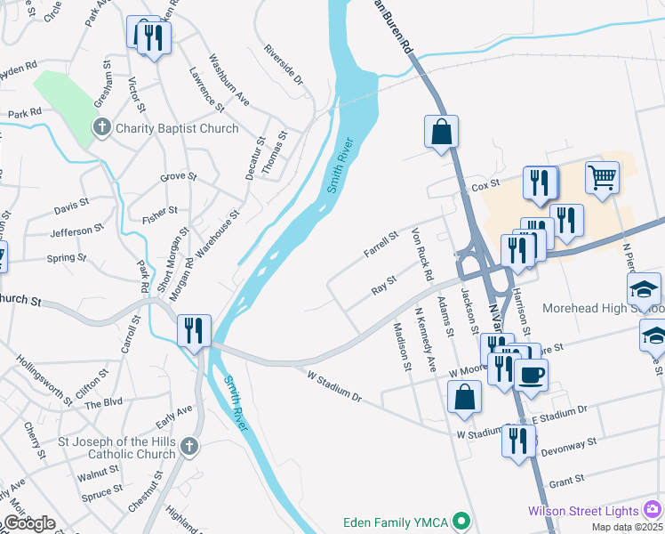 map of restaurants, bars, coffee shops, grocery stores, and more near 251 Farrell Street in Eden