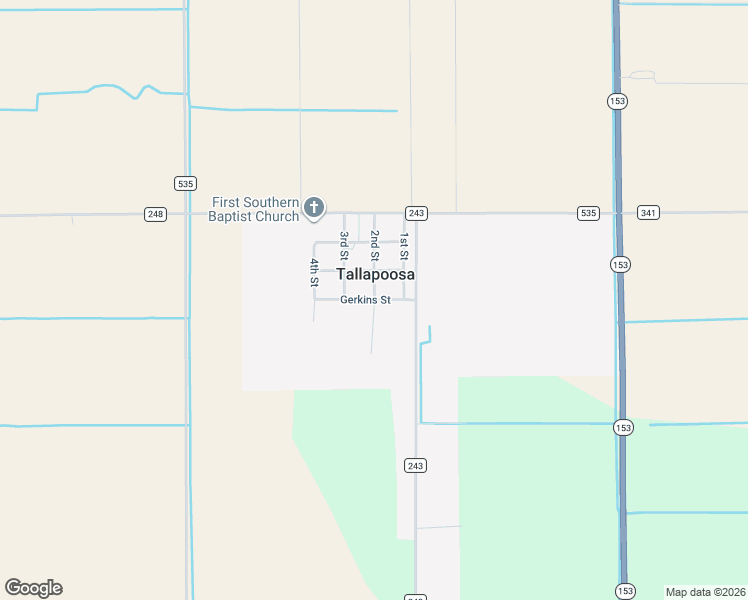 map of restaurants, bars, coffee shops, grocery stores, and more near Gerkins Street in Tallapoosa