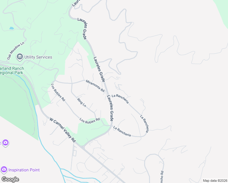 map of restaurants, bars, coffee shops, grocery stores, and more near 53 La Rancheria in Carmel Valley