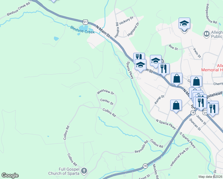 map of restaurants, bars, coffee shops, grocery stores, and more near 198 Westview Drive in Sparta