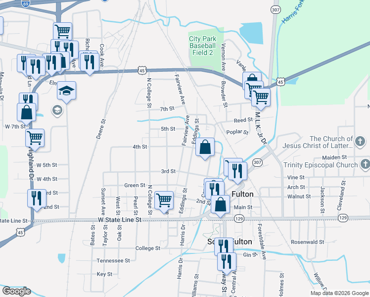 map of restaurants, bars, coffee shops, grocery stores, and more near 100-102 Fairview Ave in Fulton