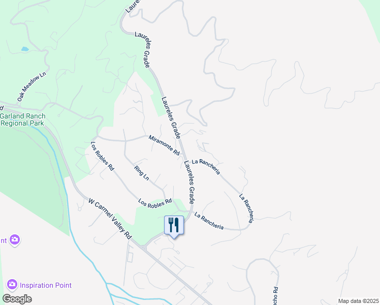map of restaurants, bars, coffee shops, grocery stores, and more near 59 La Rancheria in Carmel Valley