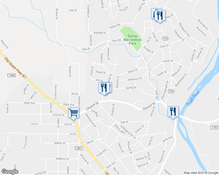 map of restaurants, bars, coffee shops, grocery stores, and more near 202 Dameron Street in Eden
