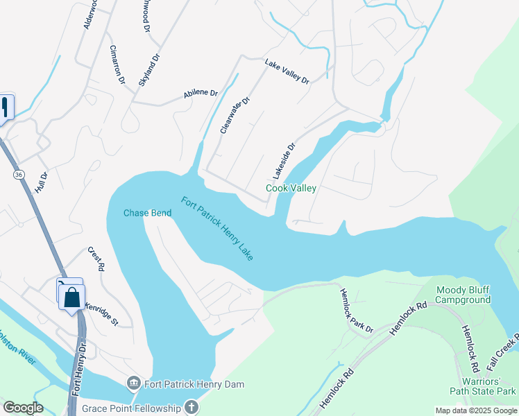 map of restaurants, bars, coffee shops, grocery stores, and more near 472 Lakeside Drive in Kingsport