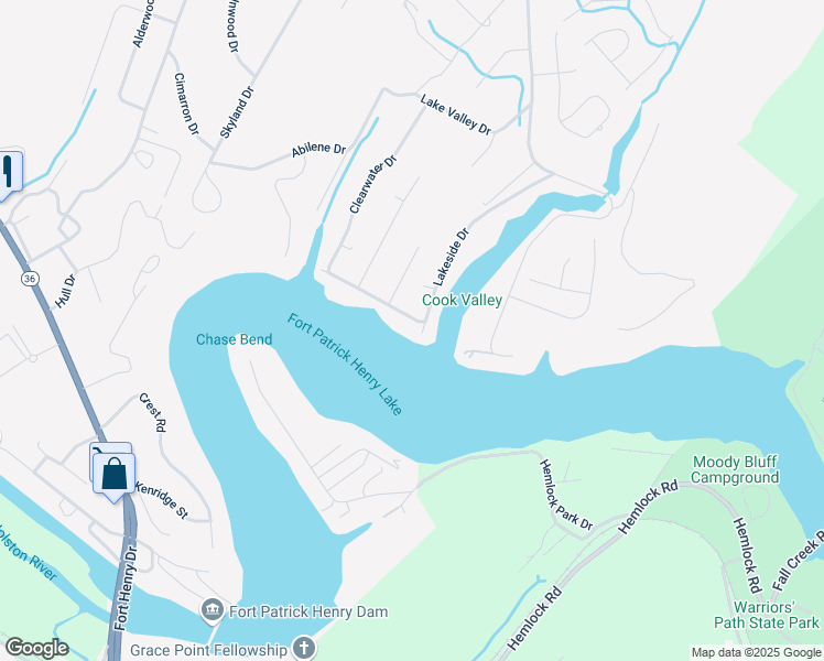 map of restaurants, bars, coffee shops, grocery stores, and more near 472 Lakeside Drive in Kingsport